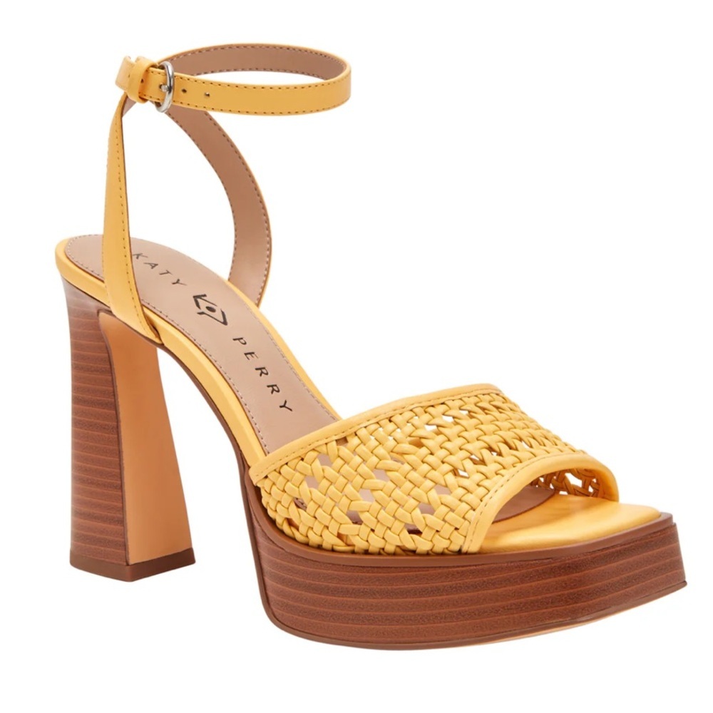 Katy Perry the steady ankle strap heels size 8.5M in pineapple wicker new in box